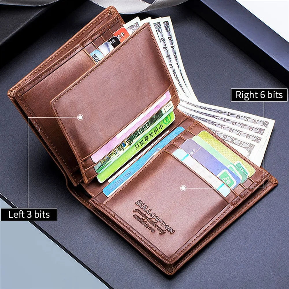 BULLCAPTAIN 027 Thickened Top-Layer Cowhide Leather Wallet RFID Blocking Card Pouch Coin Storage Bag Pouch - Coffee - 4