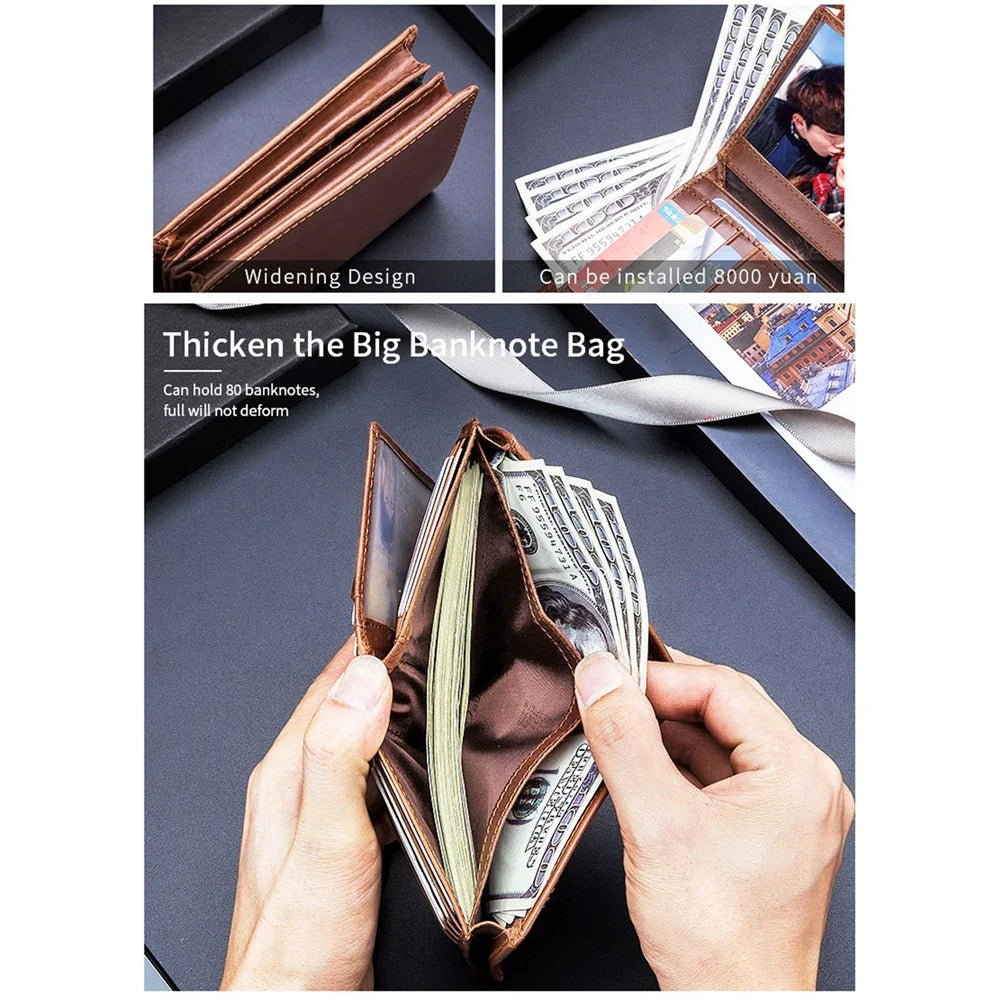 BULLCAPTAIN 027 Thickened Top-Layer Cowhide Leather Wallet RFID Blocking Card Pouch Coin Storage Bag Pouch - Coffee - 6