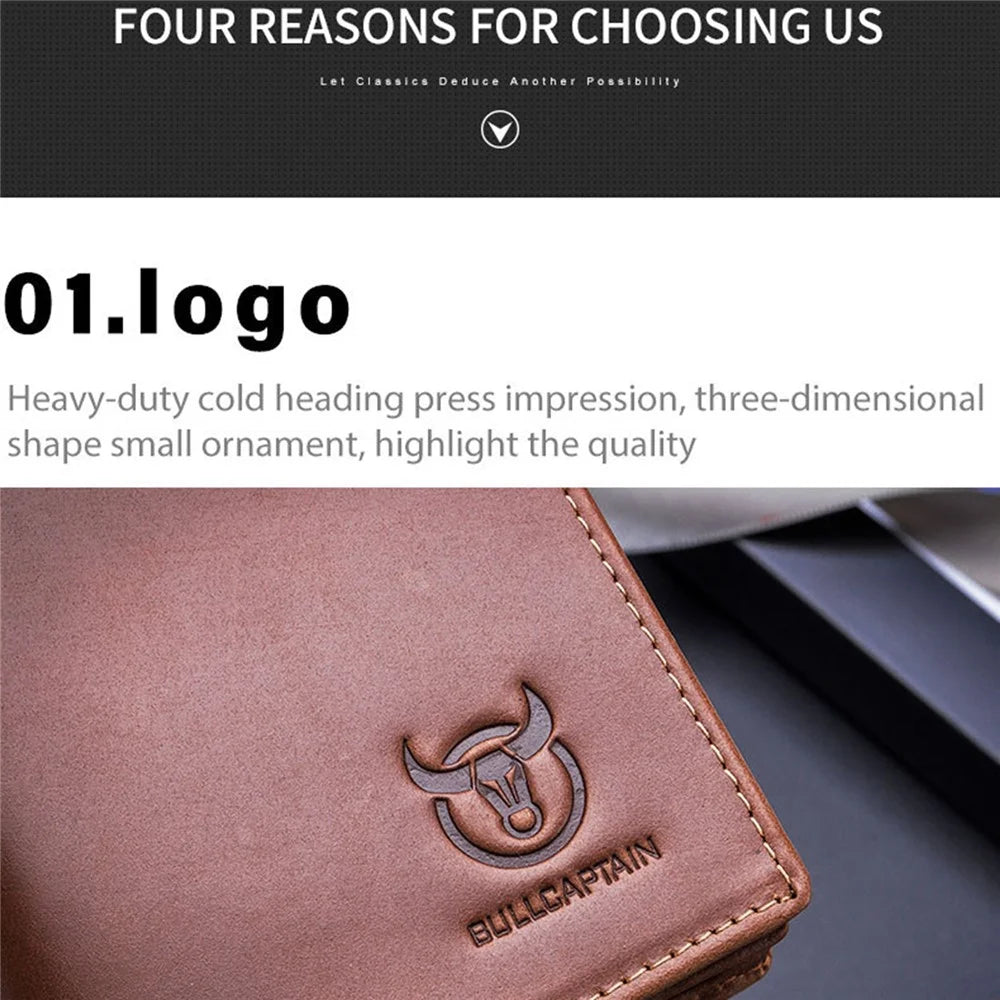 BULLCAPTAIN 027 Thickened Top-Layer Cowhide Leather Wallet RFID Blocking Card Pouch Coin Storage Bag Pouch - Coffee - 7