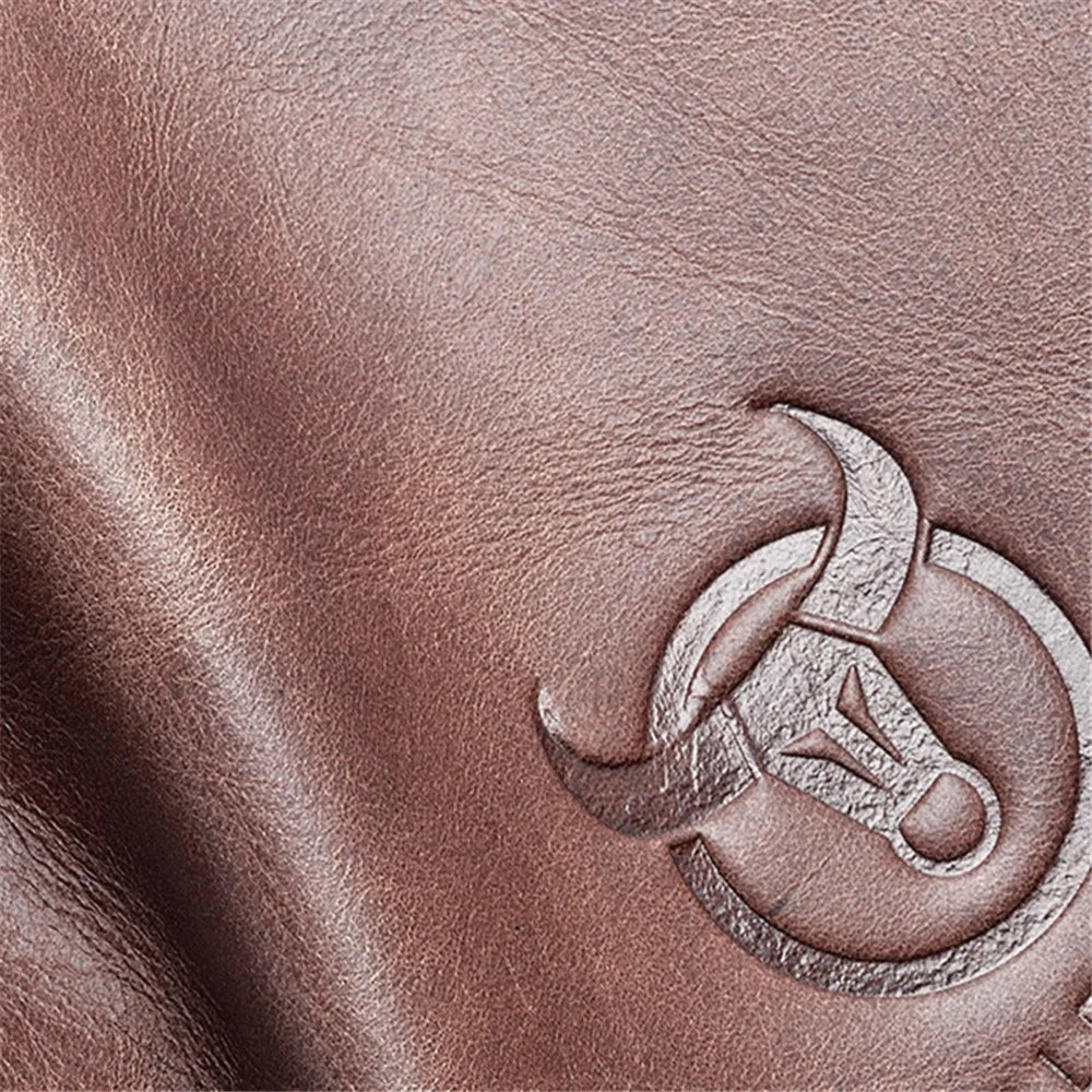 BULLCAPTAIN 0128 Crossbody Bag Chest Bag Top-Layer Cowhide Leather Daypack with USB Charging Port - Brown - 6