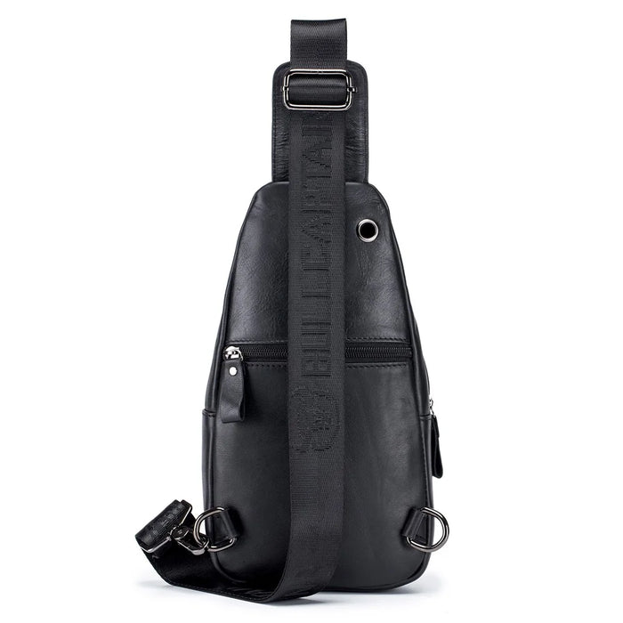 BULLCAPTAIN 095 Casual Chest Bag Top-Layer Cowhide Leather Crossbody Bag Travel Bag Daypack - Black - 4