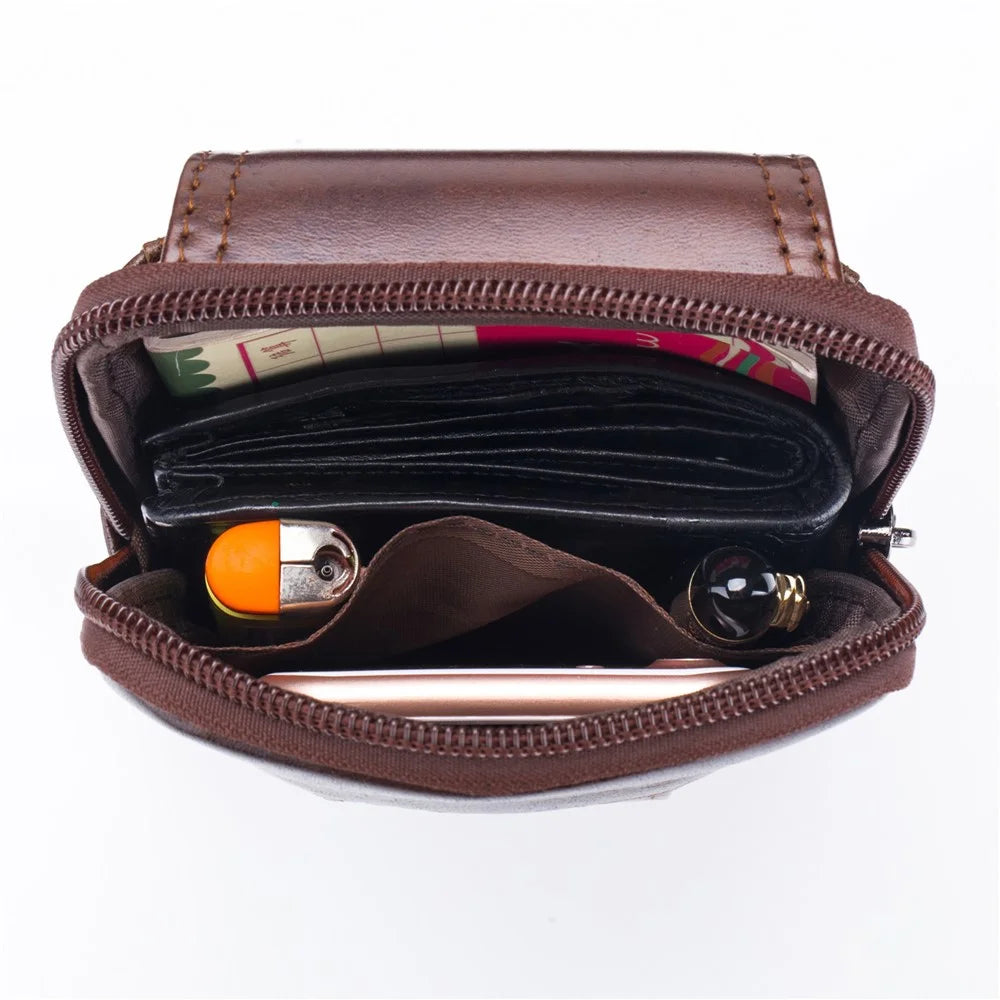 BULLCAPTAIN Vertical Mobile Phone Pouch for 5.5-6.44" Cell Phones Genuine Cowhide Leather Waist Phone Bag - Brown - 5