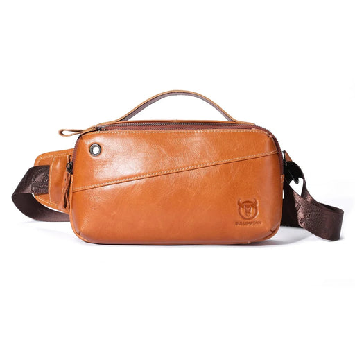 BULLCAPTAIN 080 Retro Waist Bag Top-Layer Cowhide Leather Chest Bag Crossbody Bag for Travel, Hiking, Business Trip - Orange - 1