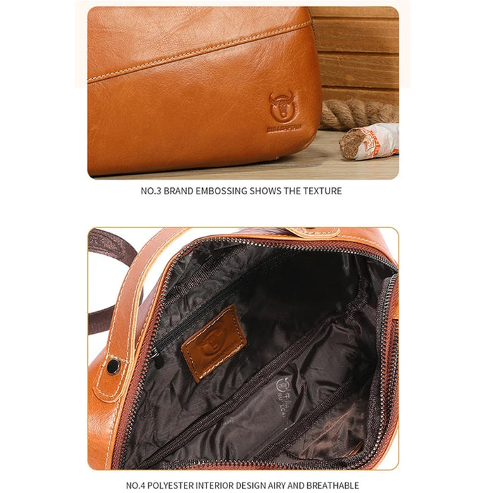 BULLCAPTAIN 080 Retro Waist Bag Top-Layer Cowhide Leather Chest Bag Crossbody Bag for Travel, Hiking, Business Trip - Orange - 5