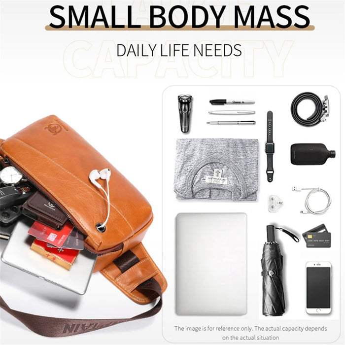 BULLCAPTAIN 080 Retro Waist Bag Top-Layer Cowhide Leather Chest Bag Crossbody Bag for Travel, Hiking, Business Trip - Orange - 6