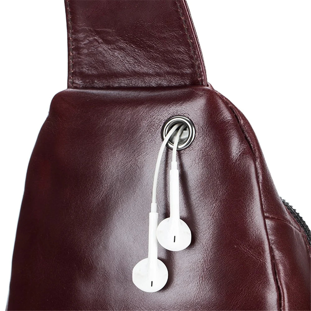 BULLCAPTAIN 100 Top-Layer Cowhide Leather Sports Chest Bag Crossbody Single Shoulder Bag Daypack - Coffee - 7