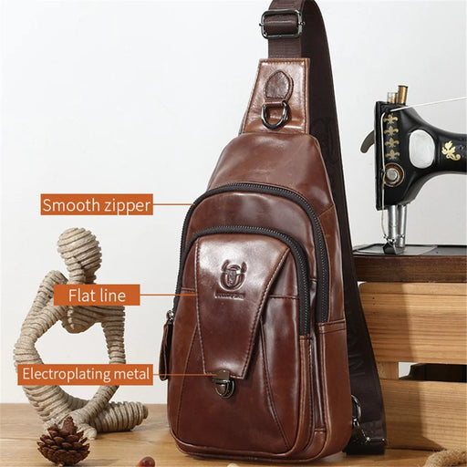 BULLCAPTAIN 110 Top-Layer Cowhide Leather Crossbody Bag Multifunction Outdoor Sports Chest Bag Day Pack Backpack - Brown - 2