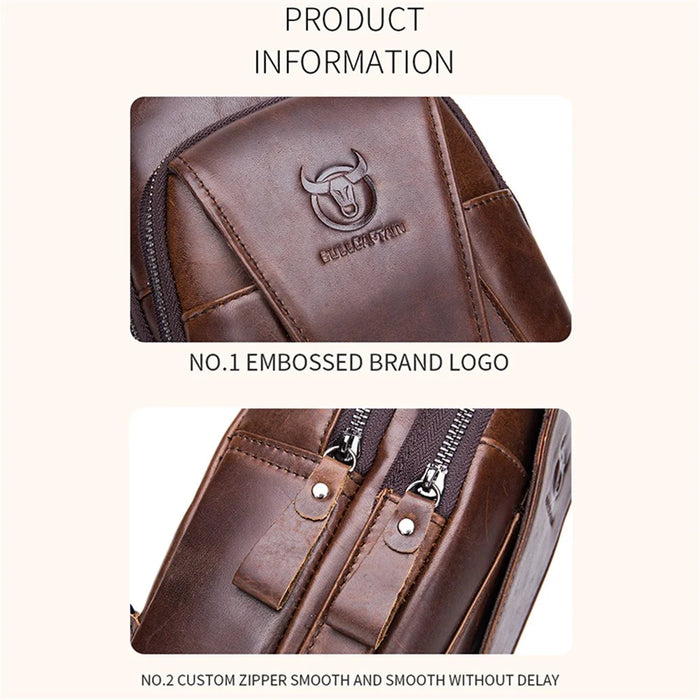 BULLCAPTAIN 110 Top-Layer Cowhide Leather Crossbody Bag Multifunction Outdoor Sports Chest Bag Day Pack Backpack - Brown - 6