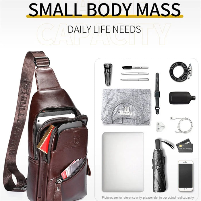 BULLCAPTAIN 0127 Large Chest Bag Top-Layer Cowhide Leather Crossbody Daypack with USB Charging Port - Coffee - 6