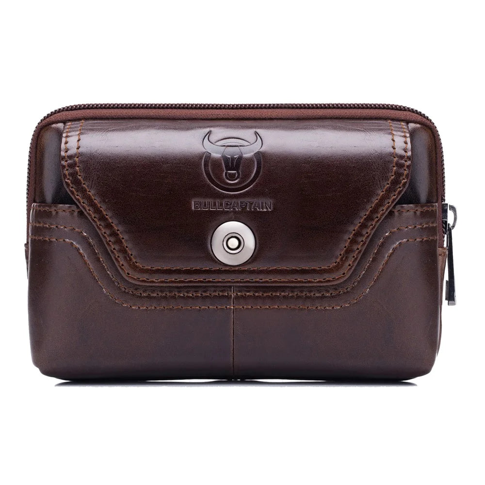 BULLCAPTAIN Horizontal Smartphone Pouch for 5.5-6.44" Cell Phones Genuine Cowhide Leather Waist Phone Bag - Brown - 1