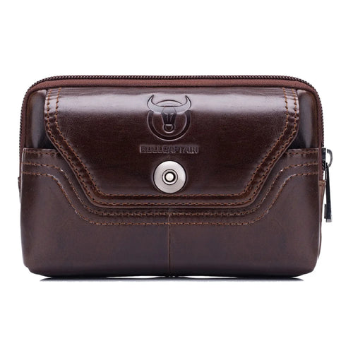 BULLCAPTAIN Horizontal Smartphone Pouch for 5.5-6.44" Cell Phones Genuine Cowhide Leather Waist Phone Bag - Brown - 1