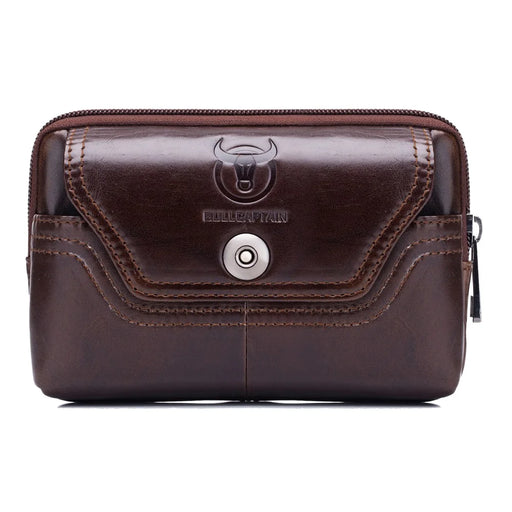 BULLCAPTAIN Horizontal Smartphone Pouch for 5.5-6.44" Cell Phones Genuine Cowhide Leather Waist Phone Bag - Brown - 1