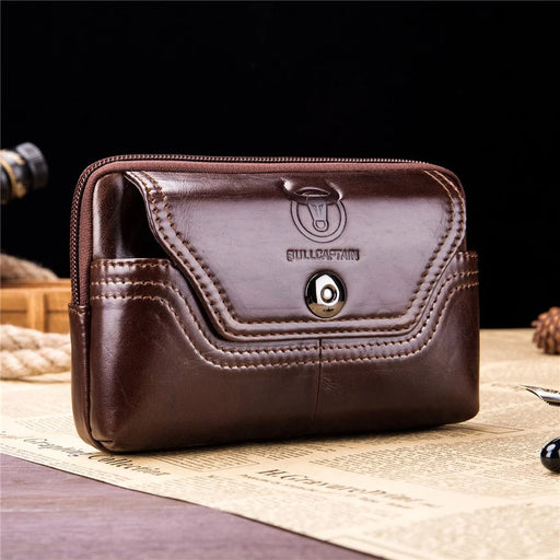 BULLCAPTAIN Horizontal Smartphone Pouch for 5.5-6.44" Cell Phones Genuine Cowhide Leather Waist Phone Bag - Brown - 2