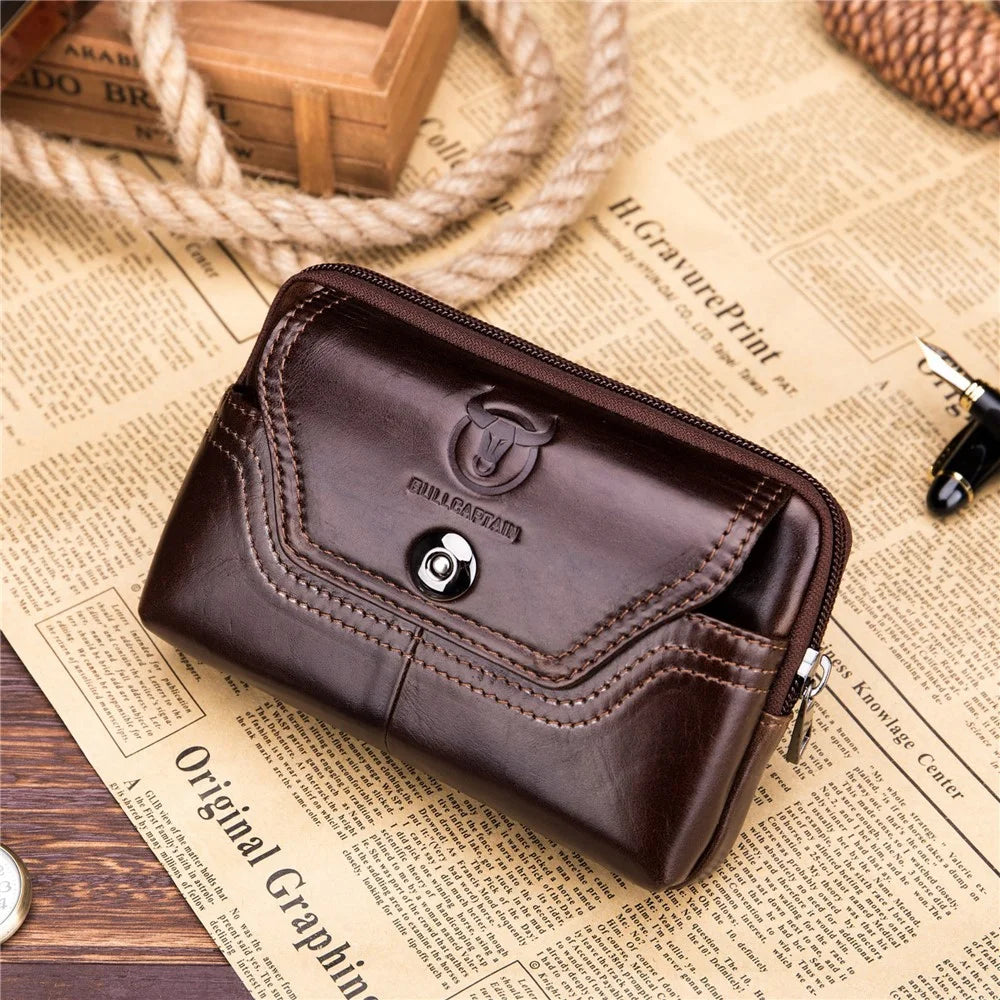 BULLCAPTAIN Horizontal Smartphone Pouch for 5.5-6.44" Cell Phones Genuine Cowhide Leather Waist Phone Bag - Brown - 3