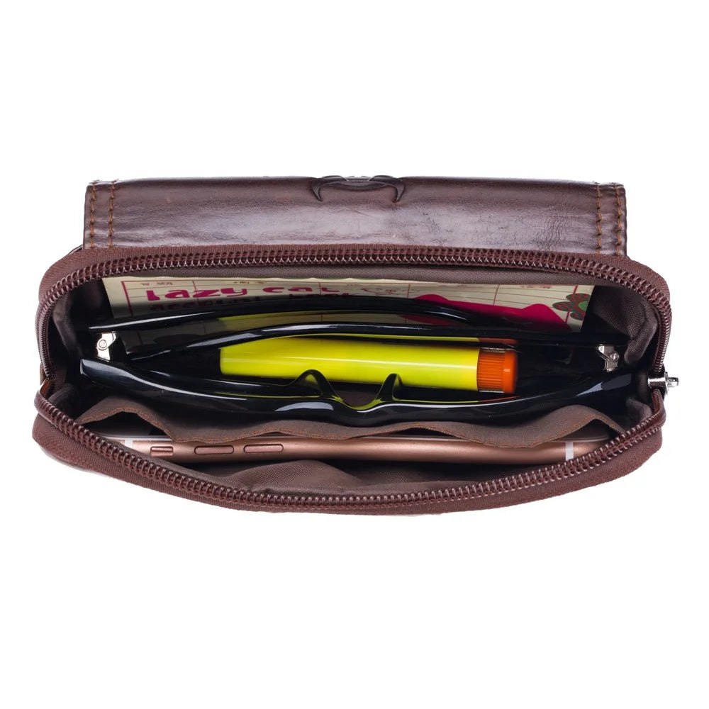 BULLCAPTAIN Horizontal Smartphone Pouch for 5.5-6.44" Cell Phones Genuine Cowhide Leather Waist Phone Bag - Brown - 4