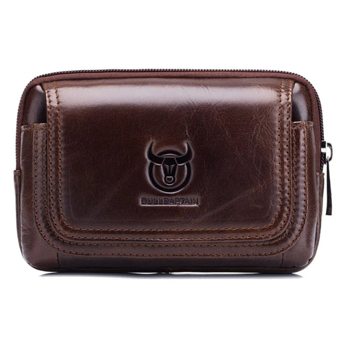 BULLCAPTAIN Horizontal Genuine Cowhide Leather Belt Bag for 5.0-5.5" Smartphone Waist Pouch - Brown - 1