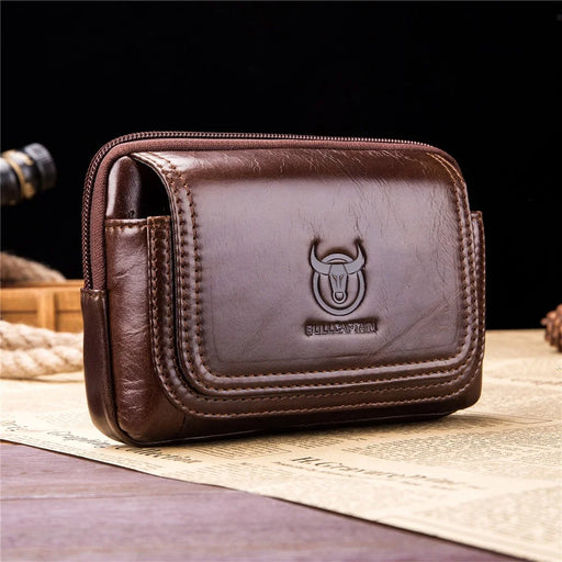 BULLCAPTAIN Horizontal Genuine Cowhide Leather Belt Bag for 5.0-5.5" Smartphone Waist Pouch - Brown - 2