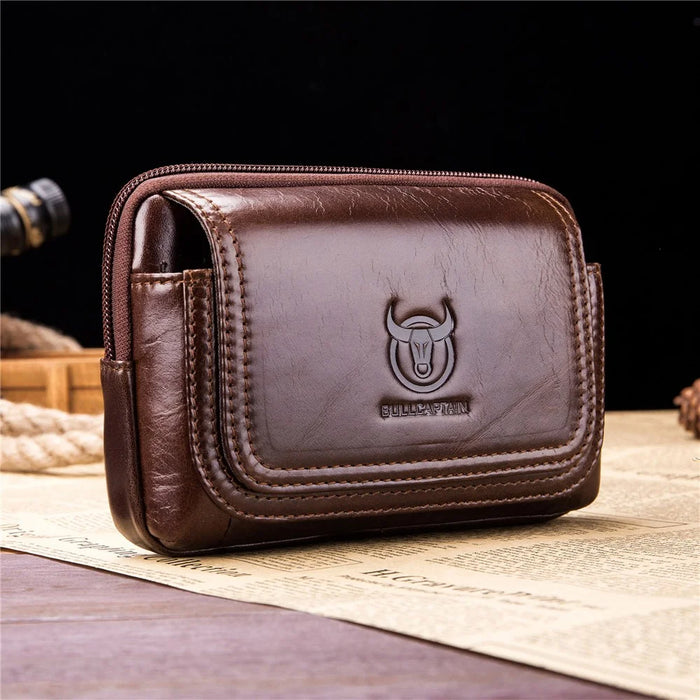 BULLCAPTAIN Horizontal Genuine Cowhide Leather Belt Bag for 5.0-5.5" Smartphone Waist Pouch - Brown - 2