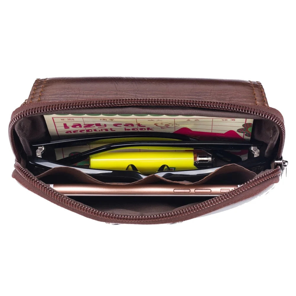 BULLCAPTAIN Horizontal Genuine Cowhide Leather Belt Bag for 5.0-5.5" Smartphone Waist Pouch - Brown - 3