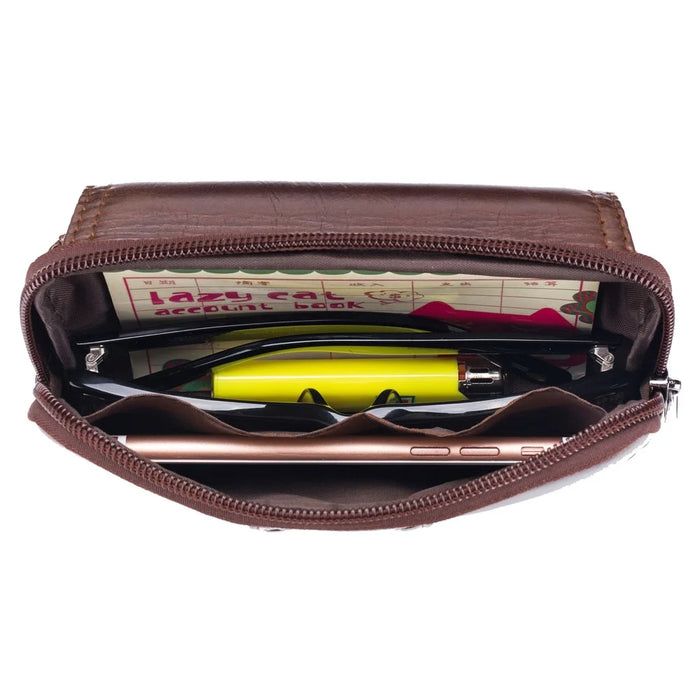 BULLCAPTAIN Horizontal Genuine Cowhide Leather Belt Bag for 5.0-5.5" Smartphone Waist Pouch - Brown - 3