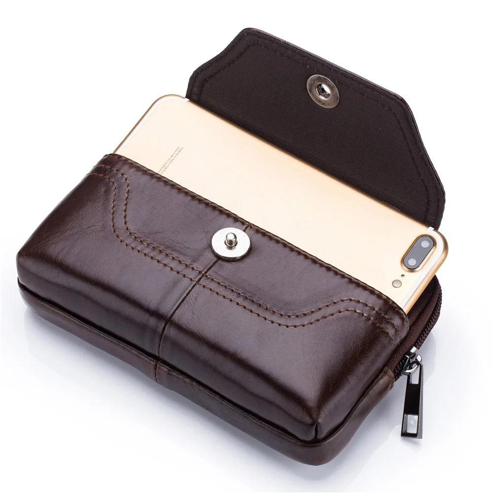 BULLCAPTAIN Horizontal Genuine Cowhide Leather Belt Bag for 5.0-5.5" Smartphone Waist Pouch - Brown - 4