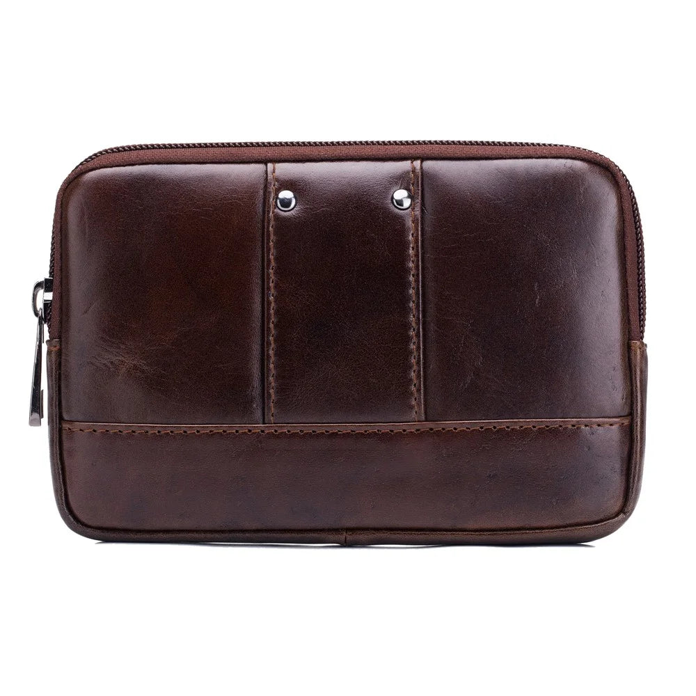 BULLCAPTAIN Horizontal Genuine Cowhide Leather Belt Bag for 5.0-5.5" Smartphone Waist Pouch - Brown - 5