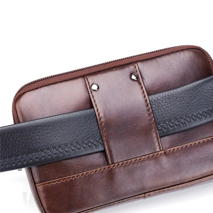 BULLCAPTAIN Horizontal Genuine Cowhide Leather Belt Bag for 5.0-5.5" Smartphone Waist Pouch - Brown - 7