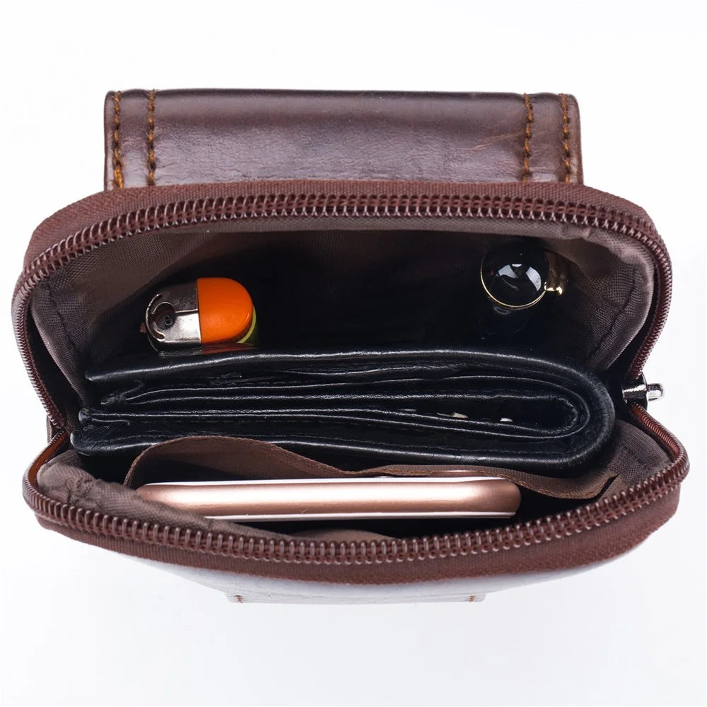 BULLCAPTAIN Genuine Cowhide Leather Phone Pouch for 5.0-5.5" Cell Phones Vertical Belt Bag for Men - Brown - 3