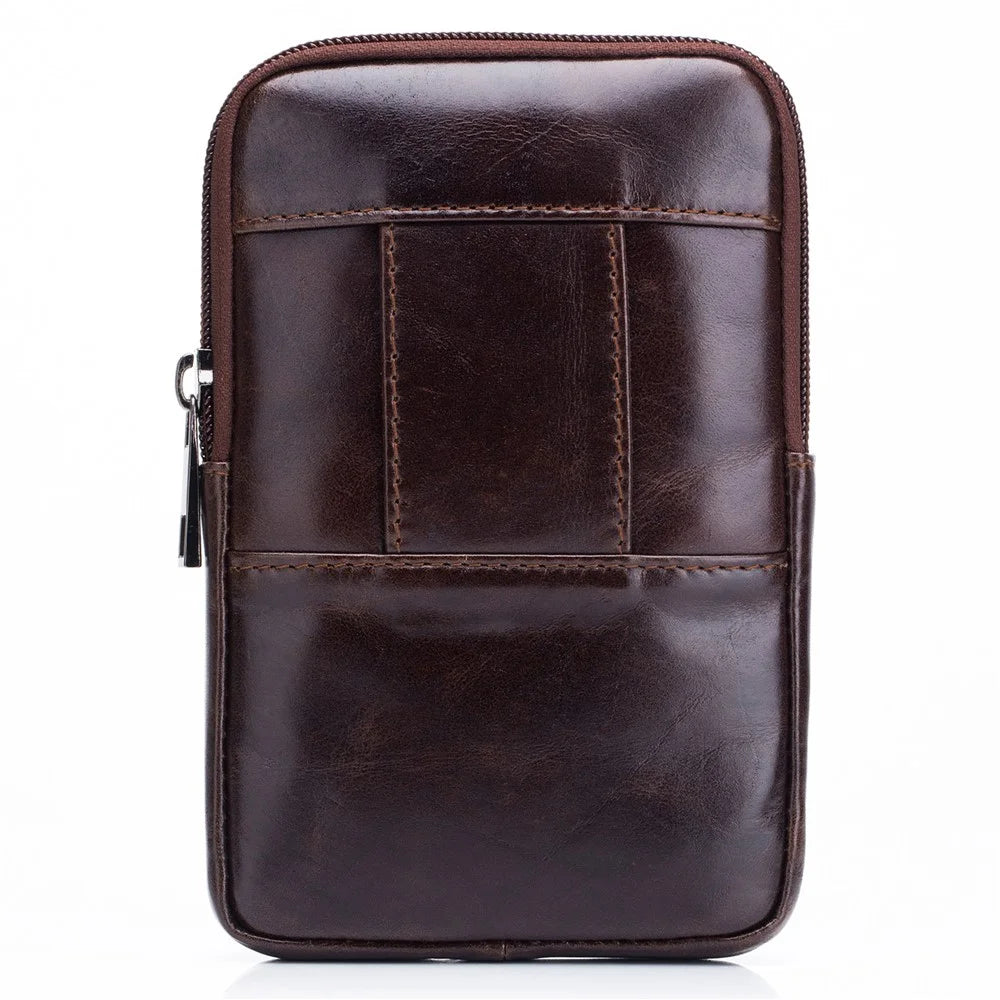 BULLCAPTAIN Genuine Cowhide Leather Phone Pouch for 5.0-5.5" Cell Phones Vertical Belt Bag for Men - Brown - 6
