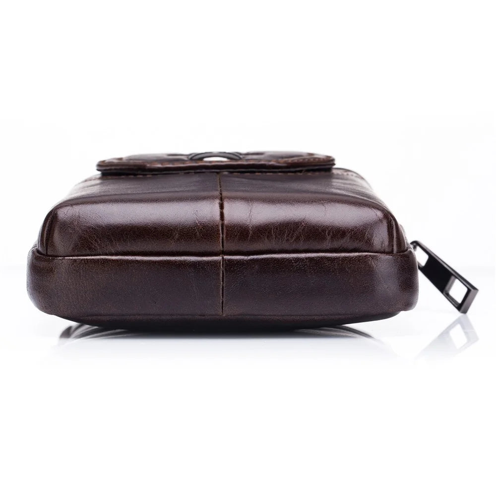 BULLCAPTAIN Genuine Cowhide Leather Phone Pouch for 5.0-5.5" Cell Phones Vertical Belt Bag for Men - Brown - 7