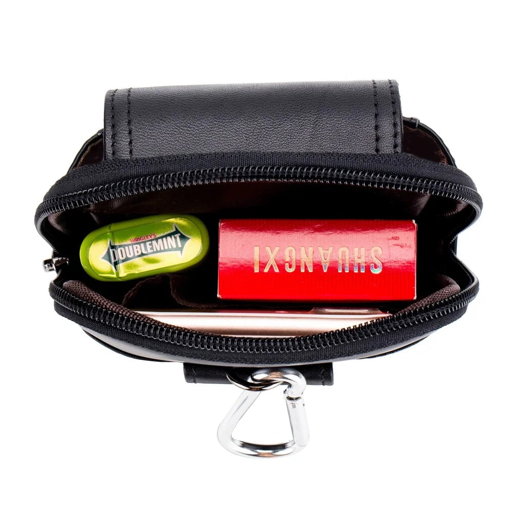 BULLCAPTAIN Vertical Mobile Phone Pouch with Hook for 5.5-6.44" Cell Phones Genuine Cowhide Leather Waist Phone Bag - Black - 4