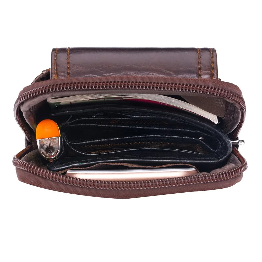 BULLCAPTAIN Genuine Cowhide Leather Pouch for 5.0-5.5" Mobile Phones Vertical Belt Bag with Hook - Brown - 4
