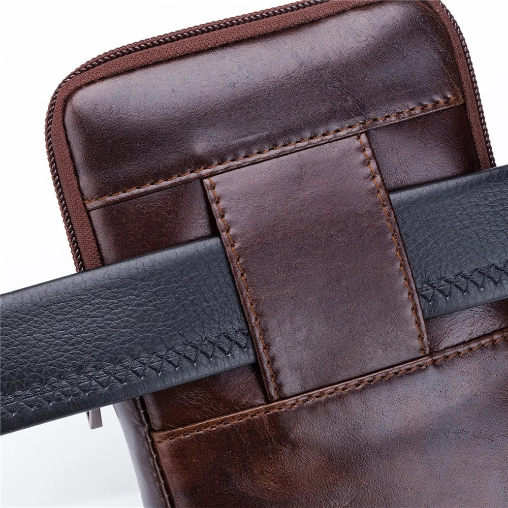 BULLCAPTAIN Genuine Cowhide Leather Pouch for 5.0-5.5" Mobile Phones Vertical Belt Bag with Hook - Brown - 7