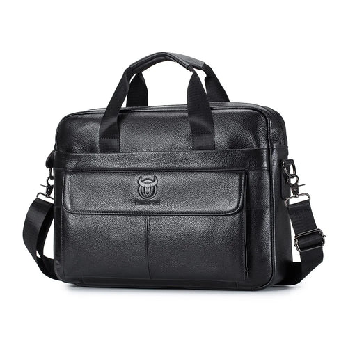 BULLCAPTAIN 046 Top Layer Cowhide Leather Laptop Briefcase for Men Business Crossbody Bag with Shoulder Strap - Black - 1