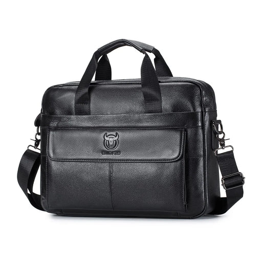 BULLCAPTAIN 046 Top Layer Cowhide Leather Laptop Briefcase for Men Business Crossbody Bag with Shoulder Strap - Black - 1