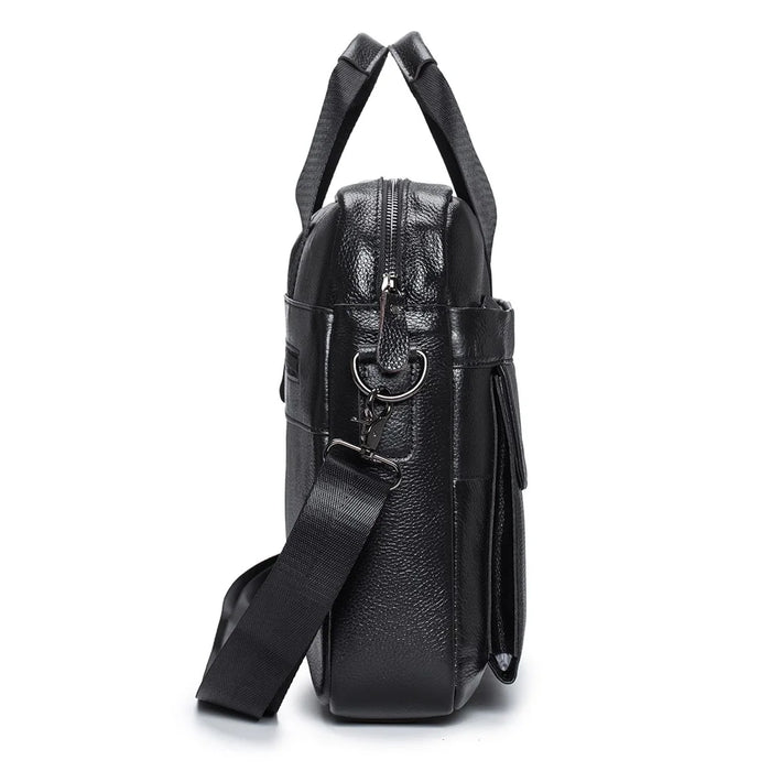 BULLCAPTAIN 046 Top Layer Cowhide Leather Laptop Briefcase for Men Business Crossbody Bag with Shoulder Strap - Black - 5