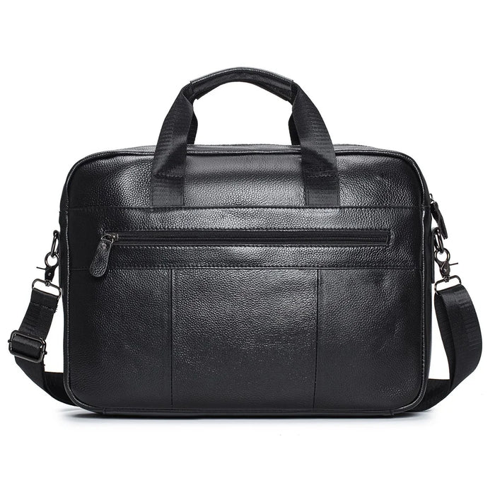 BULLCAPTAIN 046 Top Layer Cowhide Leather Laptop Briefcase for Men Business Crossbody Bag with Shoulder Strap - Black - 6