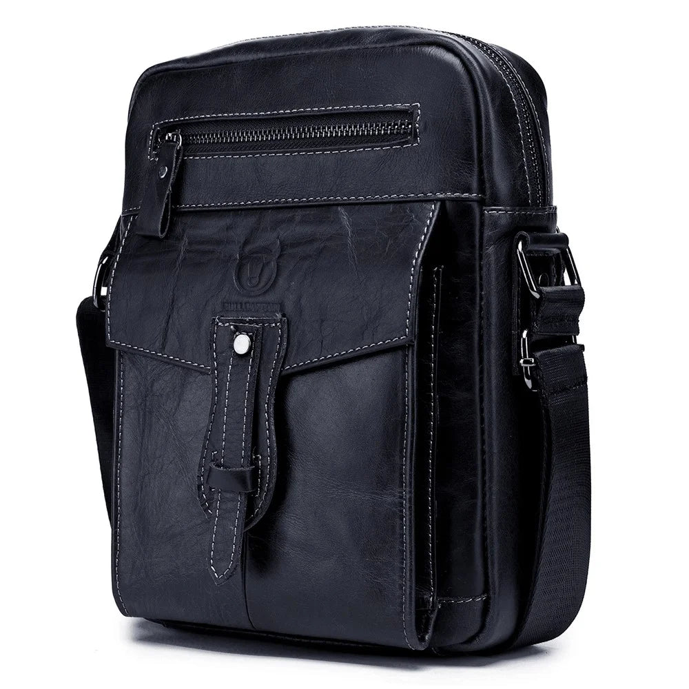 BULLCAPTAIN 053 Business Style Shoulder Bag Top-Layer Cowhide Leather Travel  Bag Large Crossbody Bag, Size: L - Black - 1