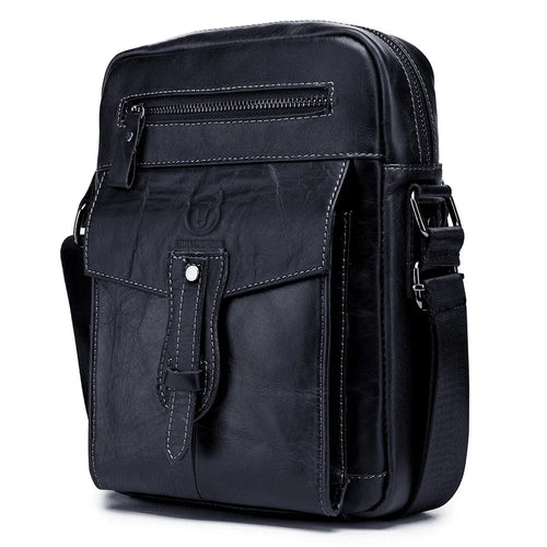 BULLCAPTAIN 053 Business Style Shoulder Bag Top-Layer Cowhide Leather Travel  Bag Large Crossbody Bag, Size: L - Black - 1