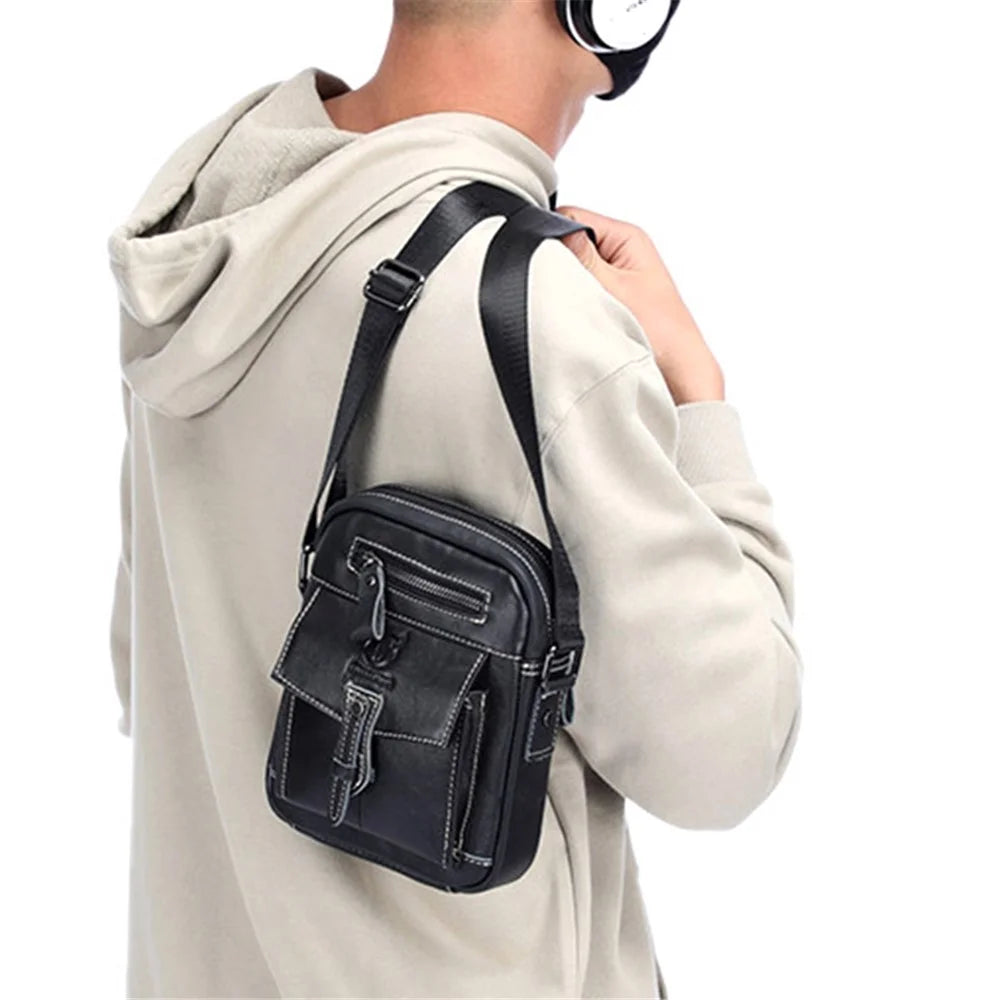 BULLCAPTAIN 053 Business Style Shoulder Bag Top-Layer Cowhide Leather Travel  Bag Large Crossbody Bag, Size: L - Black - 2