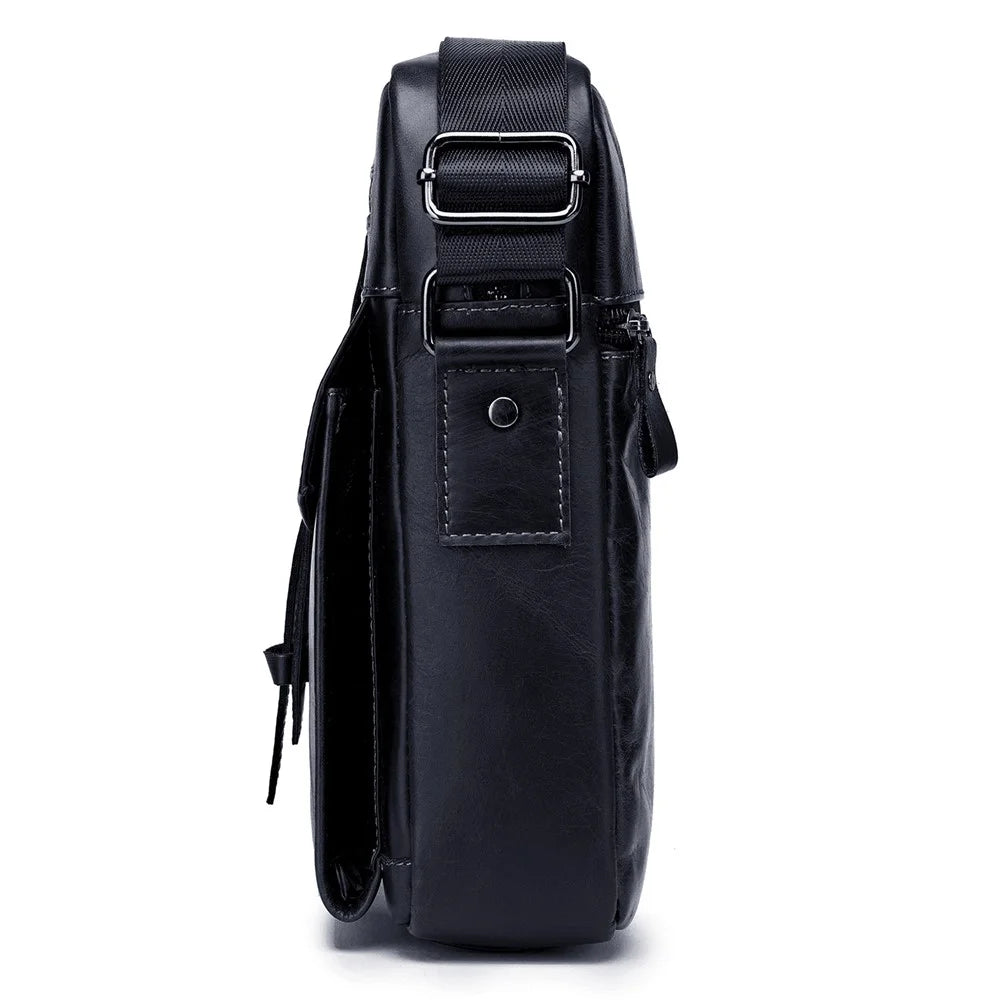 BULLCAPTAIN 053 Business Style Shoulder Bag Top-Layer Cowhide Leather Travel  Bag Large Crossbody Bag, Size: L - Black - 4