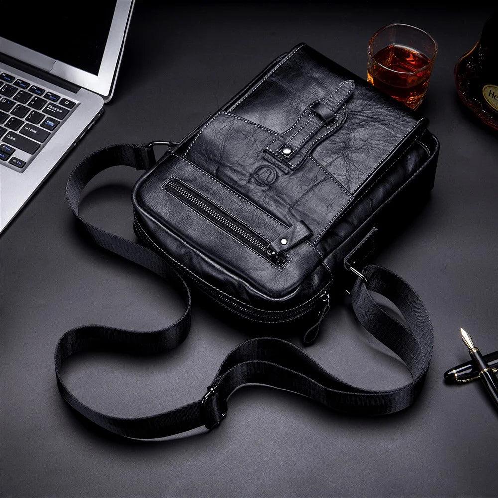 BULLCAPTAIN 053 Business Style Shoulder Bag Top-Layer Cowhide Leather Travel  Bag Large Crossbody Bag, Size: L - Black - 6