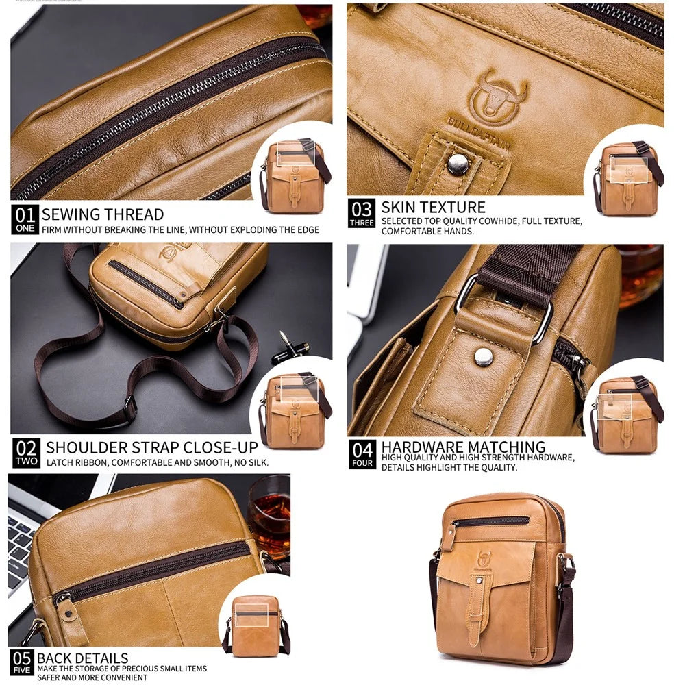 BULLCAPTAIN 053 Business Style Shoulder Bag Top-Layer Cowhide Leather Travel  Bag Large Crossbody Bag, Size: L - Black - 7