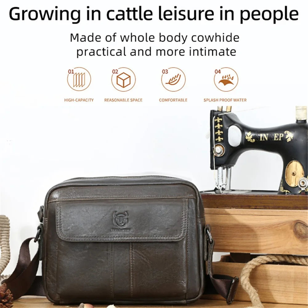 BULLCAPTAIN 035 Crossbody Shoulder Bag Top-Layer Cowhide Leather Tablet Storage Bag - Iron Color - 2