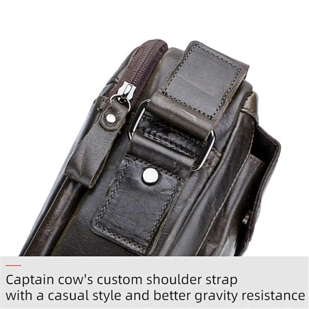 BULLCAPTAIN 035 Crossbody Shoulder Bag Top-Layer Cowhide Leather Tablet Storage Bag - Iron Color - 3