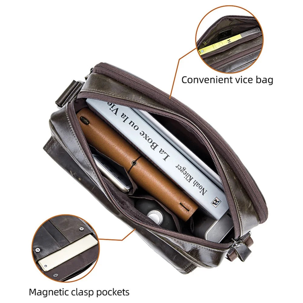 BULLCAPTAIN 035 Crossbody Shoulder Bag Top-Layer Cowhide Leather Tablet Storage Bag - Iron Color - 5