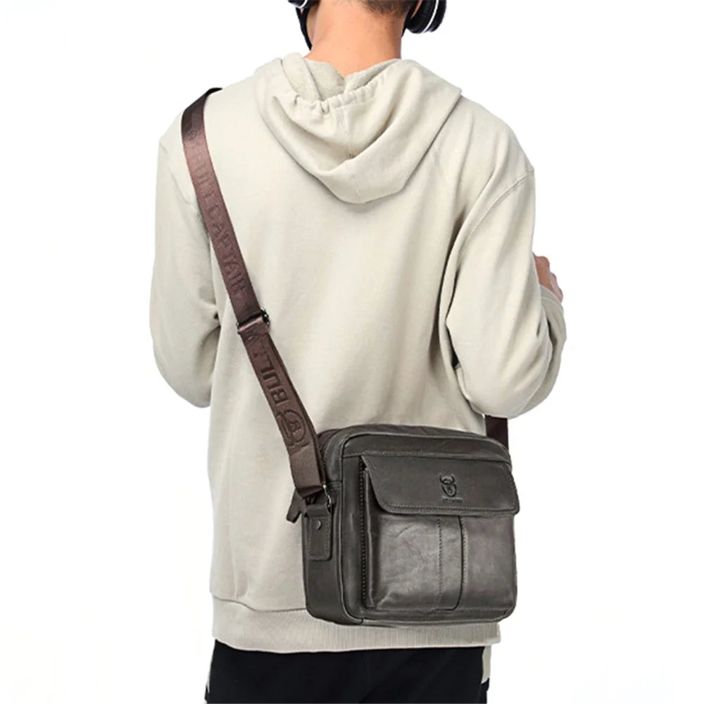 BULLCAPTAIN 035 Crossbody Shoulder Bag Top-Layer Cowhide Leather Tablet Storage Bag - Iron Color - 6
