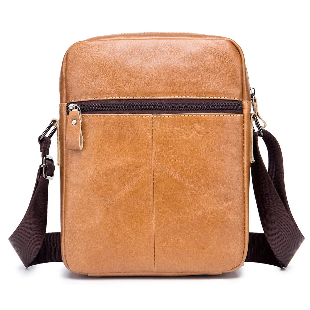 BULLCAPTAIN 053 Large Crossbody Bag Business Style Shoulder Bag Top-Layer Cowhide Leather Travel  Bag, Size: S - Yellowish-brown - 5