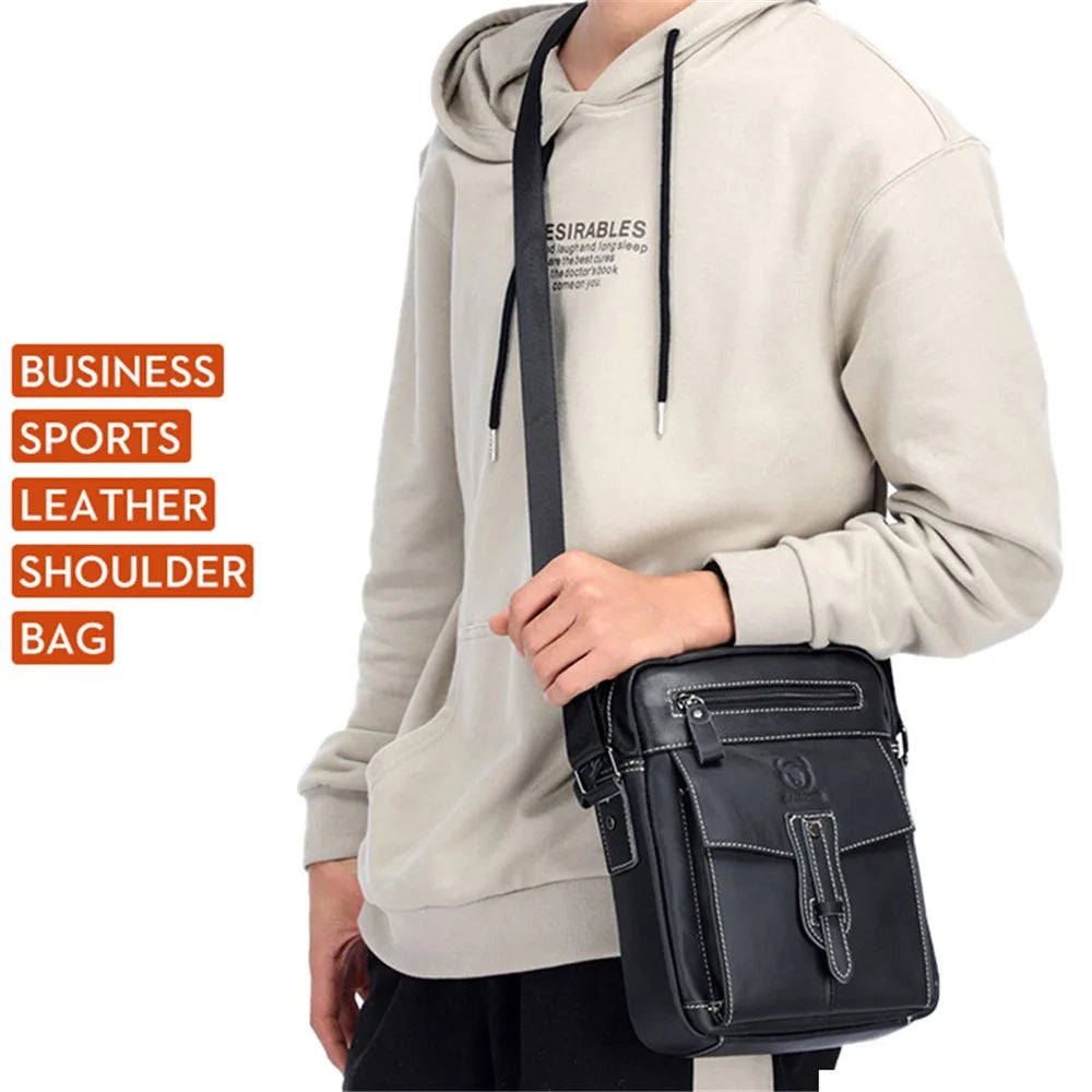 BULLCAPTAIN 053 Large Crossbody Bag Business Style Shoulder Bag Top-Layer Cowhide Leather Travel  Bag, Size: S - Yellowish-brown - 7