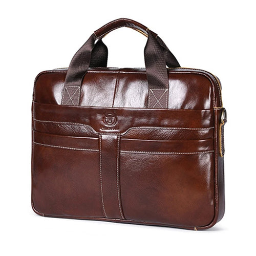 BULLCAPTAIN 053 Business Briefcase Top-Layer Cowhide Leather Handbag Shoulder Bag Laptop Messenger Crossbody Bag - Coffee - 1